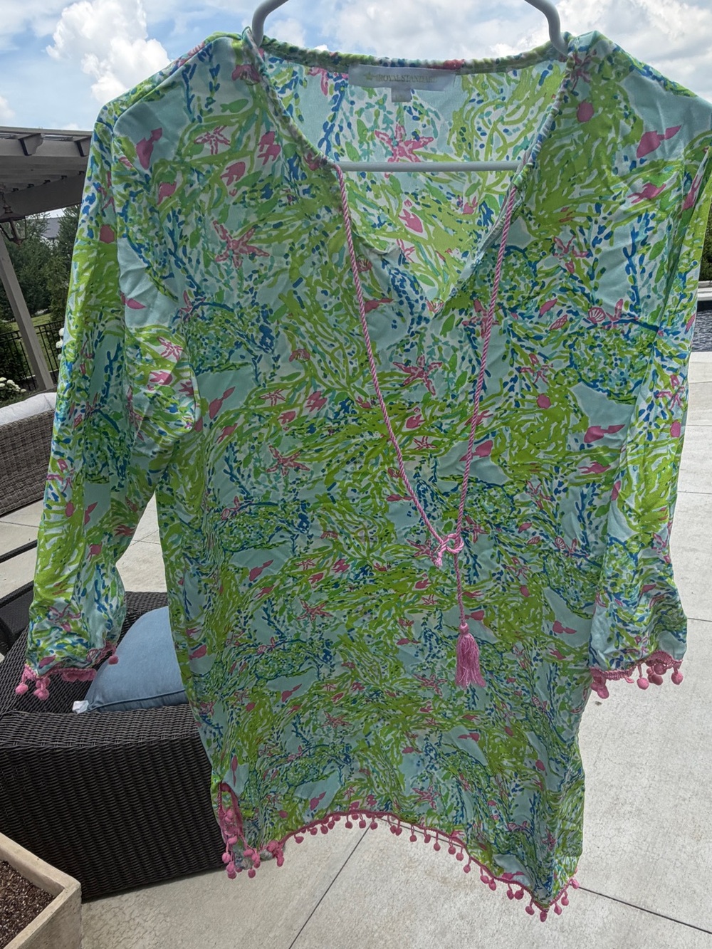 Women’s Green Floral Swim Cover-Up Tunic with Pink Trim Royal Standard